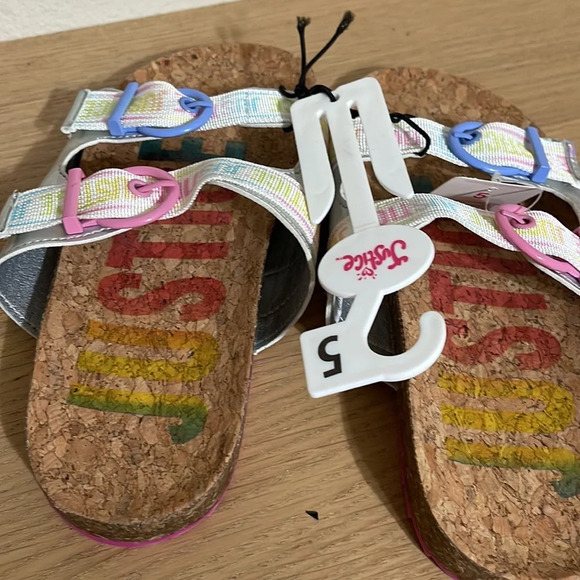 Justice Girls Size 5 Slip On Footbed Sandal Slide New Multicolor - Picture 12 of 12
